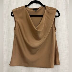 Banana Republic XS cowl satin cap sleeve shirt top blouse tan gold